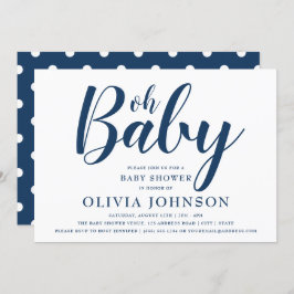 Oh Baby - Navy Blue Polka Dot Baby shower Kaart