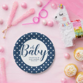 Oh Baby - Navy Blue Polka Dot Baby shower Papieren Bordje (Feest)