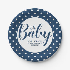 Oh Baby - Navy Blue Polka Dot Baby shower Papieren Bordje