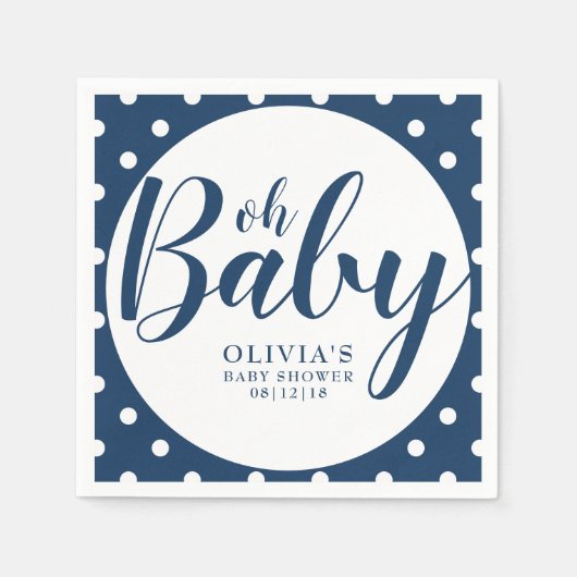 Oh Baby - Navy Blue Polka Dot Baby shower Servet (Voorkant)