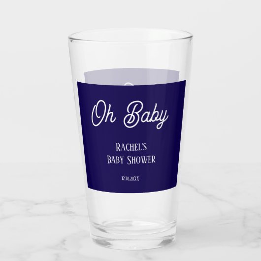 Oh Baby Navy Blue Script Baby shower Gift Favoriet Glas (Achterkant)