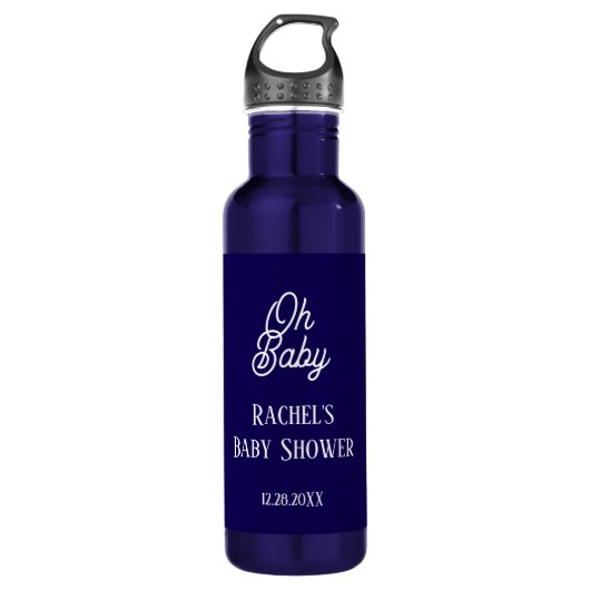 Oh Baby Navy Blue Script Baby shower Gift Favoriet Waterfles (Voorkant)