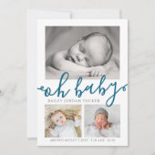 Oh Baby Navy Blue Script Collage Geboorte Foto Aankondiging (Voorkant)