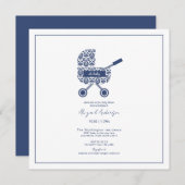 Oh Baby Navy Damask Baby shower Square Kaart (Voorkant / Achterkant)