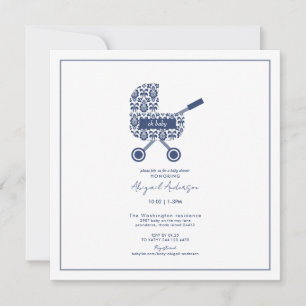 Oh Baby Navy Damask Baby shower Square Kaart