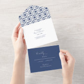 Oh Baby Navy Damask Pram Baby shower All In One Uitnodiging (Afscheurbaar)