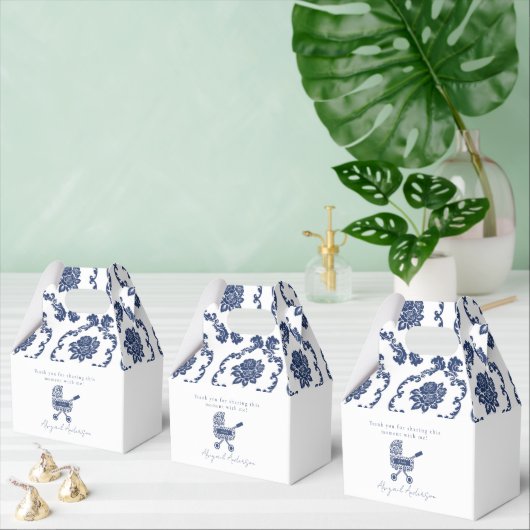 Oh Baby Navy Damask Pram Baby shower Bedankdoosjes (Meervoudige)
