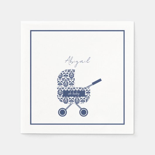 Oh Baby Navy Damask Pram Baby shower Servet (Voorkant)