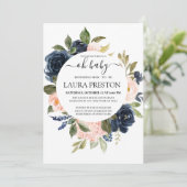 Oh Baby Navy en Blush Pink Script baby shower Kaart (Staand voorkant)