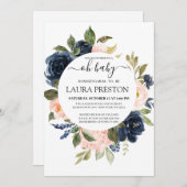 Oh Baby Navy en Blush Pink Script baby shower Kaart (Voorkant / Achterkant)