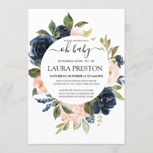Oh Baby Navy en Blush Pink Script baby shower Kaart