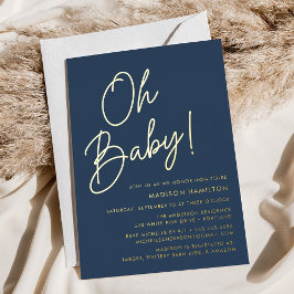 Oh Baby Navy en Goud Schrift Baby Borrel Folie Uitnodiging