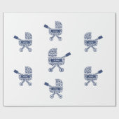 Oh Baby Navy Pram Baby shower Cadeaupapier (Vlak)