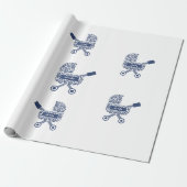 Oh Baby Navy Pram Baby shower Cadeaupapier (Uitgerold)