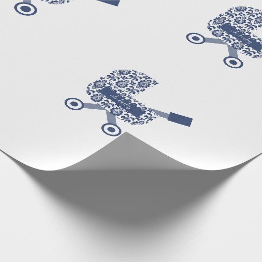 Oh Baby Navy Pram Baby shower Cadeaupapier (Hoek)