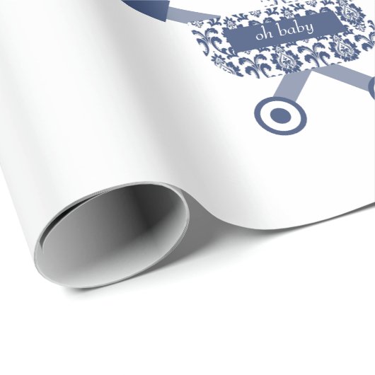 Oh Baby Navy Pram Baby shower Cadeaupapier (Rol Hoek)