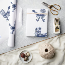 Oh Baby Navy Pram Baby shower Cadeaupapier