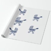 Oh Baby Navy Pram Baby shower Cadeaupapier (Uitgerold)