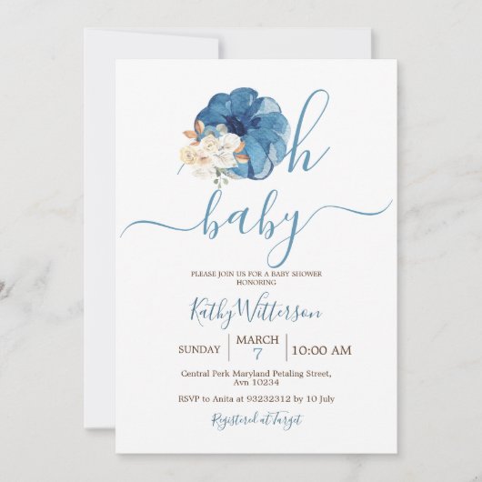 Oh Baby Navy Pumpkin Floral Baby shower Kaart (Voorkant)