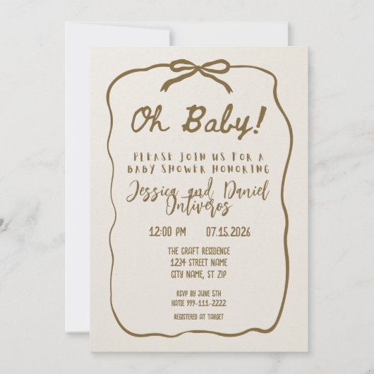 Oh Baby Neutral Baby shower Invitation Kaart (Voorkant)