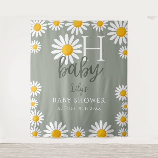 Oh Baby Neutral Daisy Baby shower Foto Achtergrond Wandkleed (Voorkant)