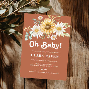 Oh Baby Neutral Floral Baby shower Invitation Kaart
