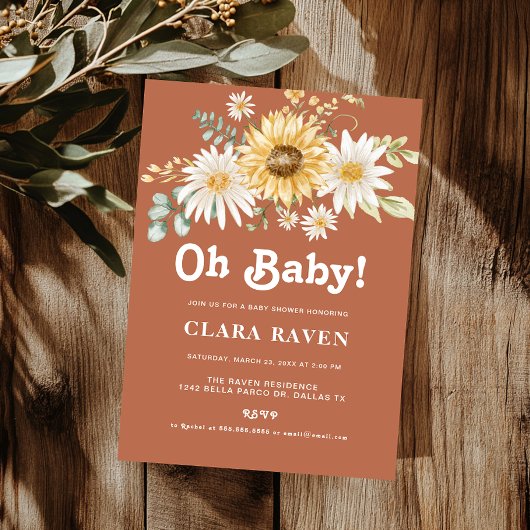 Oh Baby Neutral Floral Baby shower Invitation Kaart