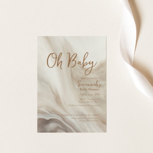 Oh Baby Neutral Marmer Baby shower Uitnodiging