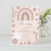 Oh Baby Neutral Regenboog Baby shower Boho Floral Kaart (Staand voorkant)