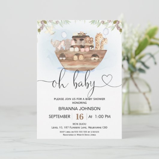Oh Baby Noah's Arch Baby shower Uitnodiging (Staand voorkant)