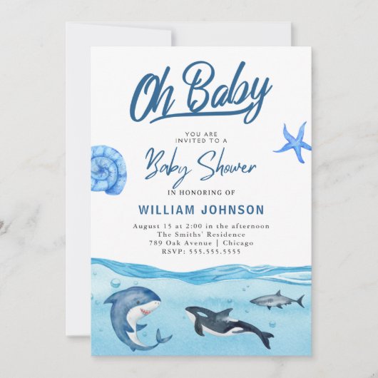 Oh Baby! Ocean & Zee Baby shower Invitation Kaart (Voorkant)
