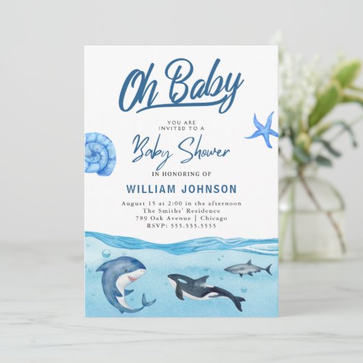 Oh Baby! Ocean & Zee Baby shower Invitation Kaart (Staand voorkant)