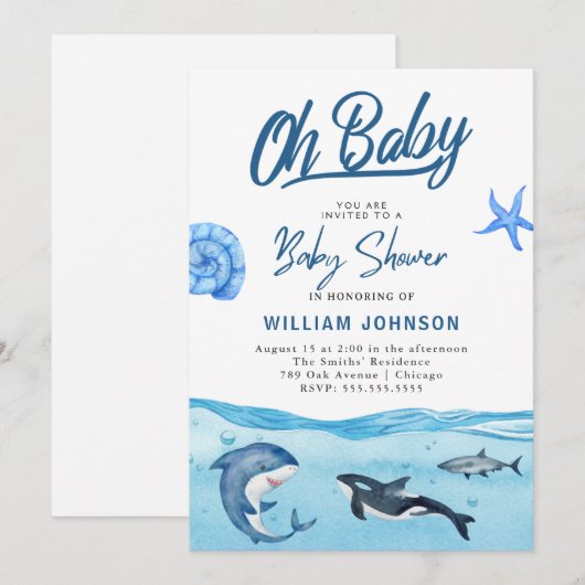 Oh Baby! Ocean & Zee Baby shower Invitation Kaart (Voorkant / Achterkant)