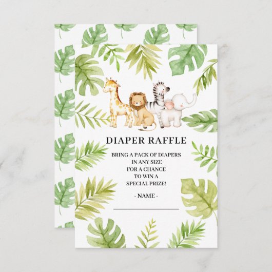 Oh Baby Oerwoud Baby shower Luier Raffle Invitati Kaart (Voorkant / Achterkant)