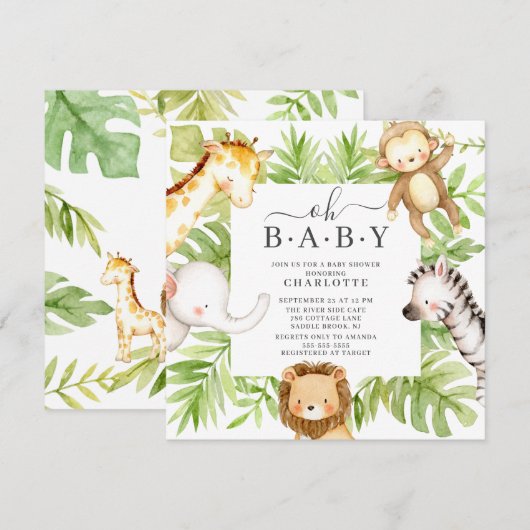 Oh Baby Oerwoud Baby shower Uitnodiging (Voorkant / Achterkant)