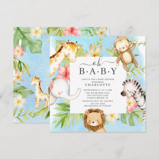 Oh Baby Oerwoud Baby shower Uitnodiging (Voorkant / Achterkant)