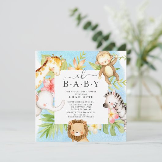 Oh Baby Oerwoud Baby shower Uitnodiging (Staand voorkant)