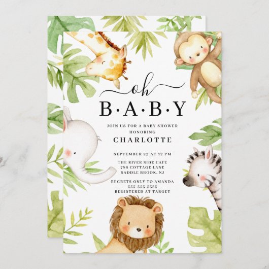 Oh Baby Oerwoud Baby shower Uitnodiging (Voorkant / Achterkant)