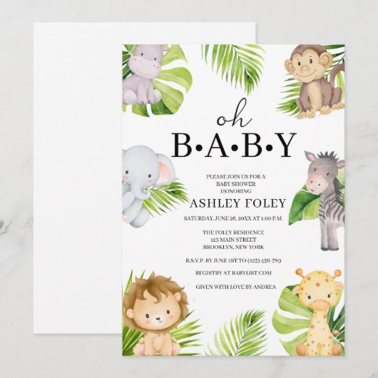 Oh Baby Oerwoud Baby shower Uitnodiging (Voorkant / Achterkant)