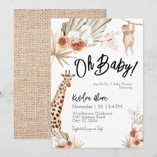 Oh Baby Oerwoud Baby shower Uitnodiging (Voorkant / Achterkant)