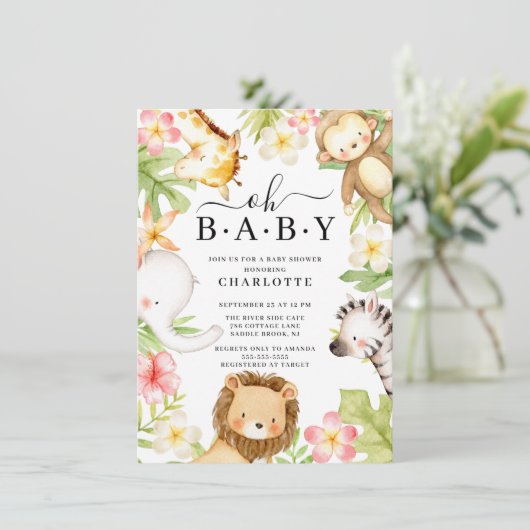 Oh Baby Oerwoud Baby shower Uitnodiging (Staand voorkant)
