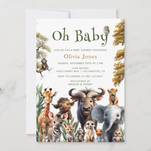 Oh Baby Oerwoud Genderneutraal Baby shower Kaart (Voorkant)