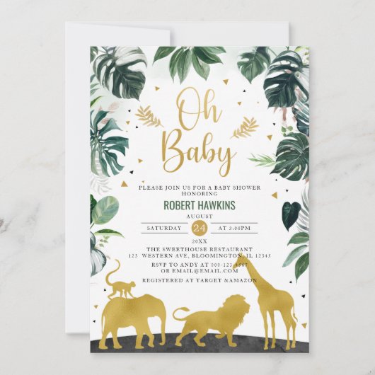 Oh Baby Oerwoud Gold Safari Animals Baby shower Kaart (Voorkant)