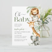 Oh Baby Oerwoud Safari Animals Party Baby shower Kaart (Staand voorkant)