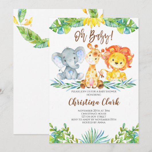 Oh Baby! Oerwoud Safari Cute Baby shower Kaart (Voorkant / Achterkant)