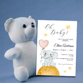 Oh Baby Olifant Balloon Baby shower Invitation Kaart