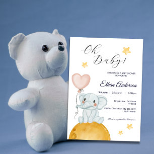Oh Baby Olifant Balloon Baby shower Invitation Kaart