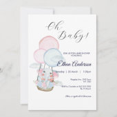 Oh Baby Olifant Balloon Baby shower Invitation Kaart (Voorkant)