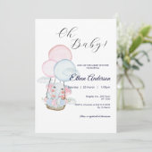 Oh Baby Olifant Balloon Baby shower Invitation Kaart (Staand voorkant)