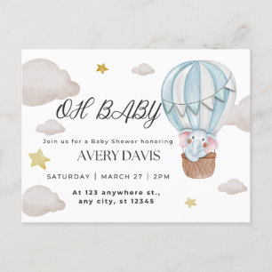 Oh baby, olifant, blauw briefkaart